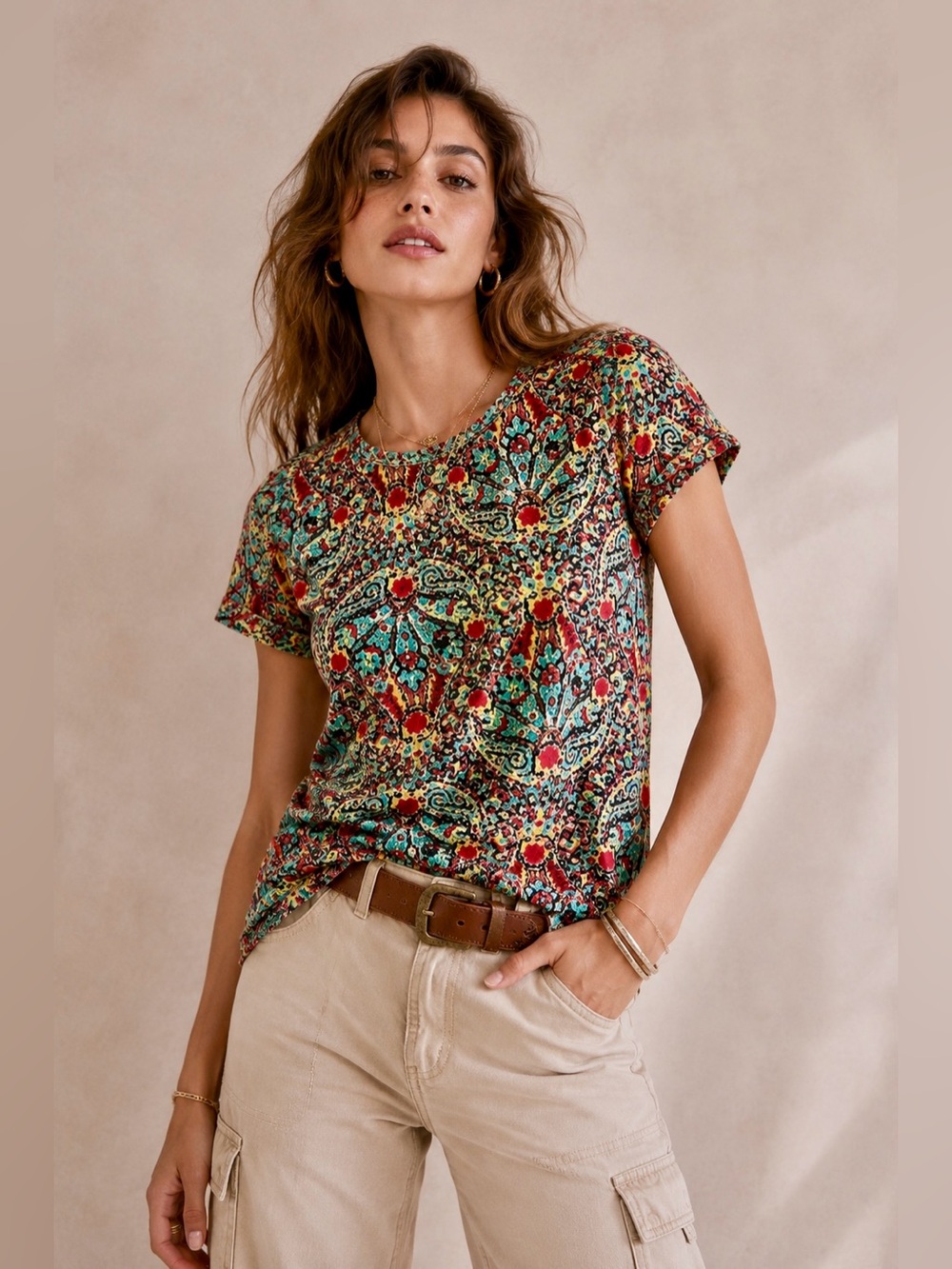 Talbots Petite Small Paisley Graphic Short Sleeve Tee | Multicolor